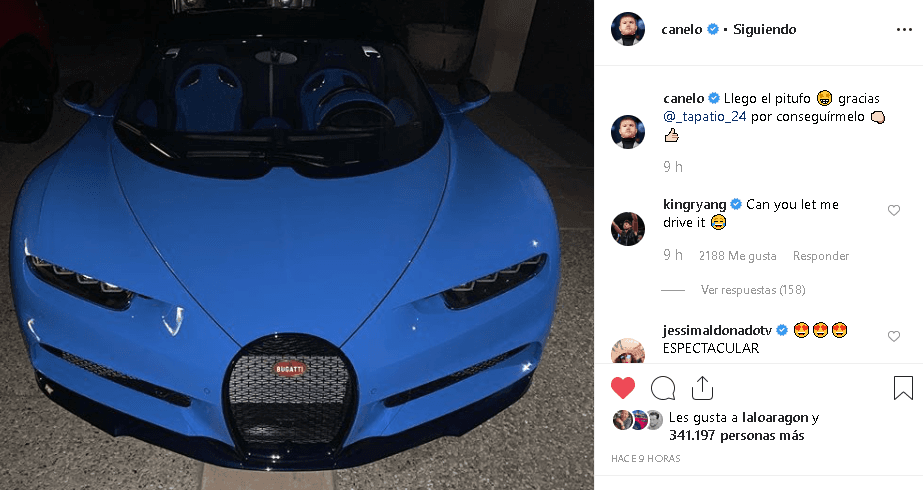 A través de su cuenta en Instagram, el boxeador anunció la llegada de "el pitufo", sobrenombre utilizado para llamar desde ahora a su 
<b><a href="https://www.univision.com/temas/bugatti" target="_blank">Bugatti Chiron</a></b> color azul.