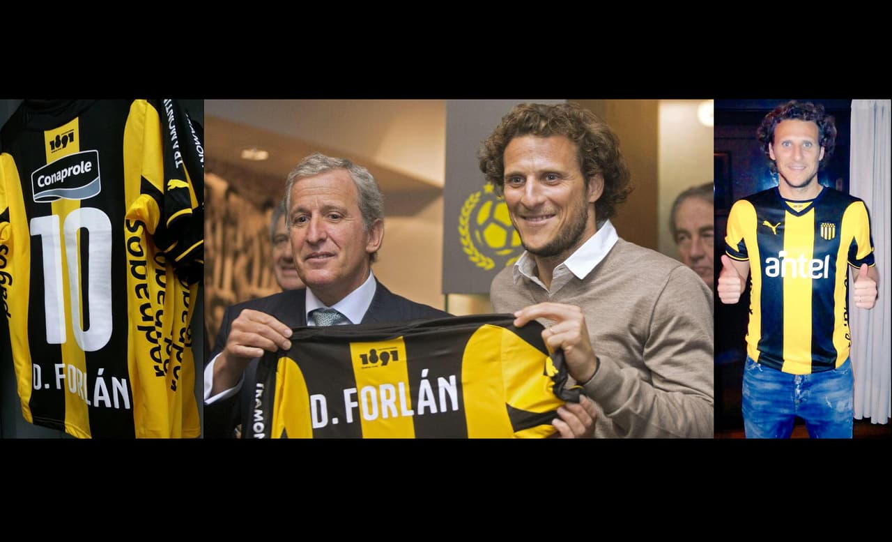 Diego Forlán luce la camiseta número 10 en su presentación con Peñarol