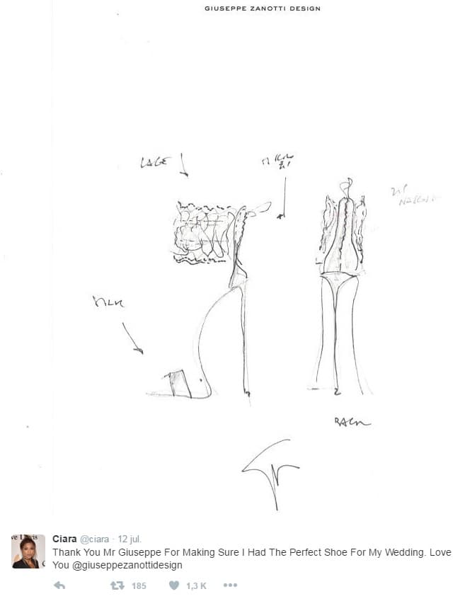 La cantante también subió el bosquejo del diseño de los zapatos que utilizó ese gran día.