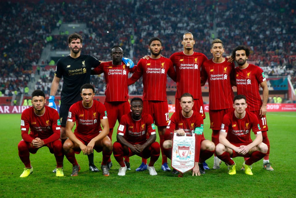 Los jugadores del Liverpool previo al partido contra el Flamengo.