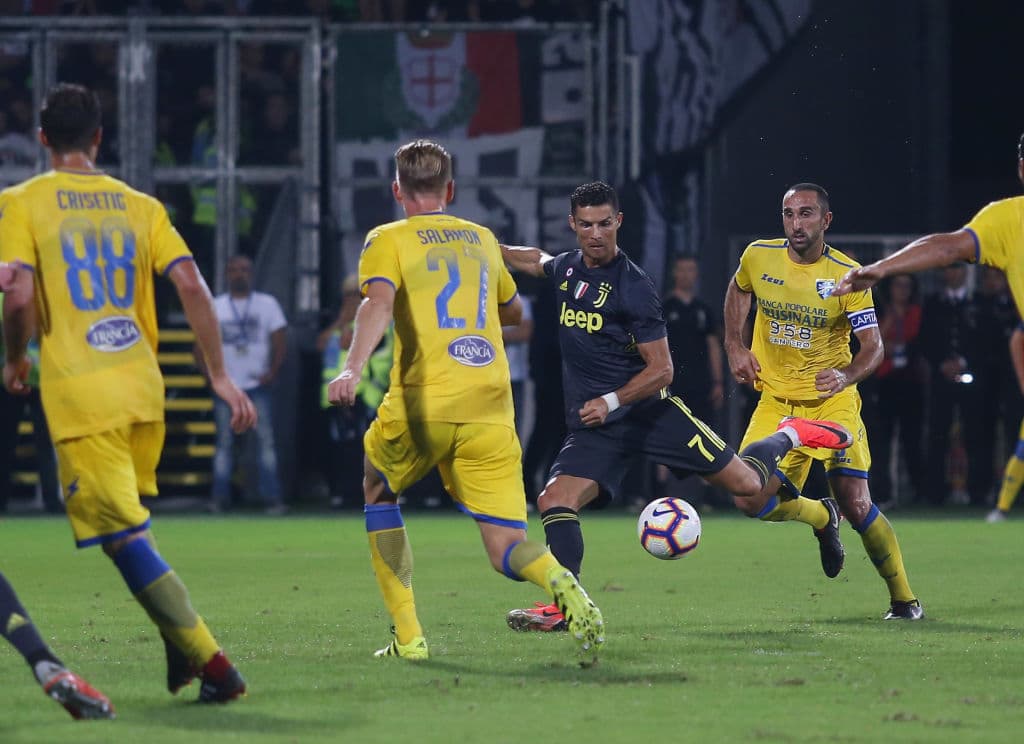 Con este remate Cristiano Ronaldo marcó el 1-0 de la Juventus sobre Frosinone al minuto 80.