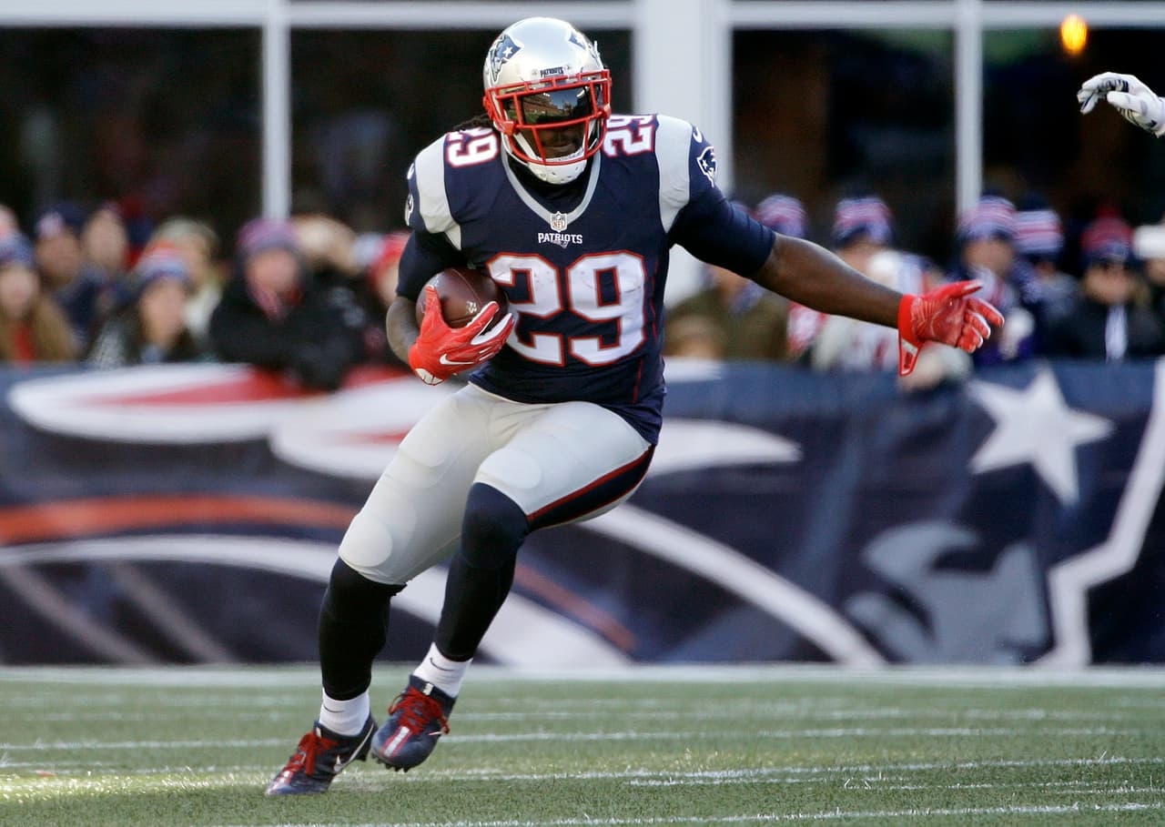 FILE - In this Dec. 4, 2016, file photo, New England Patriots running back LeGarrette Blount carries the ball against the Los Angeles Rams during the first half of an NFL football game, in Foxborough, Mass. Blount is bringing his power running to Philadelphia. The Eagles and Blount agreed on a one-year contract Wednesday, May 17, 2017, giving the team a bruising back to complement their group of smaller, speedy runners. (AP Photo/Elise Amendola, File)