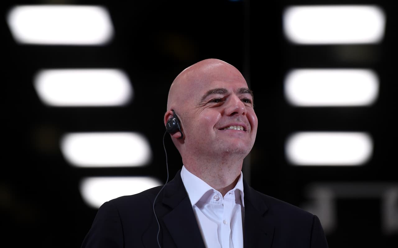 MOSCOW, RUSSIA - JUNE 09: FIFA President, Gianni Infantino speaks to the Media during the Official Opening of the International Broadcast Centre on June 9, 2018 in Moscow, Russia. (Photo by Laurence Griffiths/Getty Images)