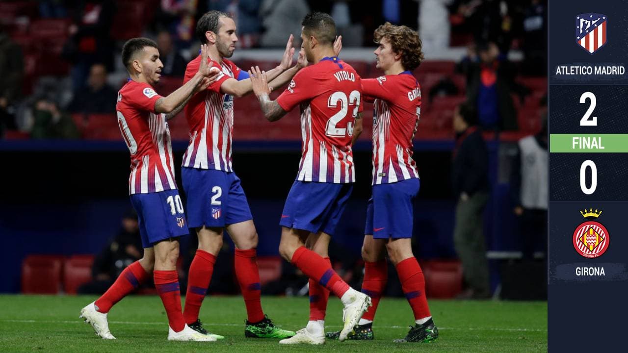 Con goles de Godín y Griezmann, el Atlético logró una sufrida victoria ante el Girona