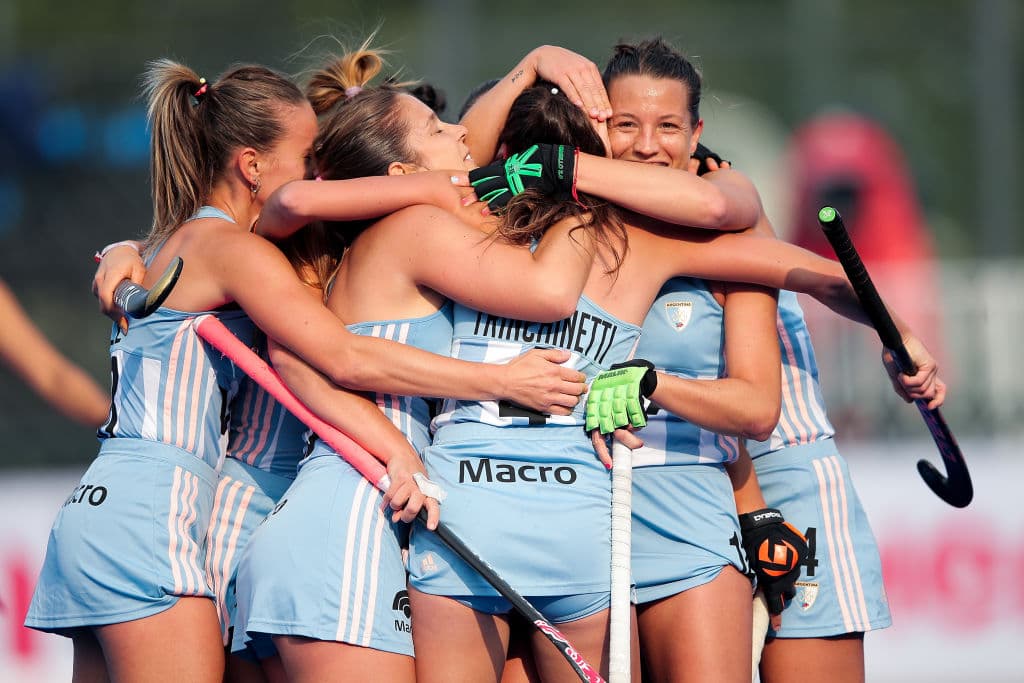 Acciones del Mundial de Hockey sobre pasto femenil en Changzhou, China.