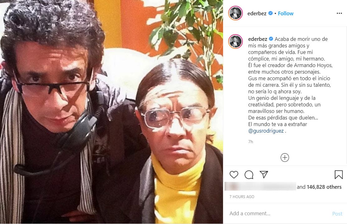 A través de una publicación en Instagram, el comediante y productor contó que fue el
<b>creador de su personaje Amando Hoyos</b>.
<br>