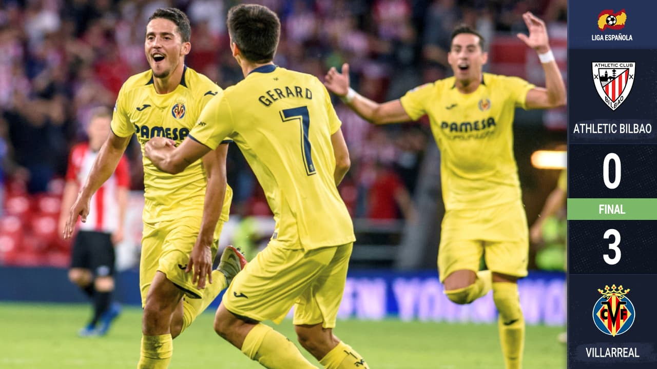 El Villarreal goleó 3-0 al Athletic Club en su visita a San Mamés en juego de la fecha 6 de la Liga.