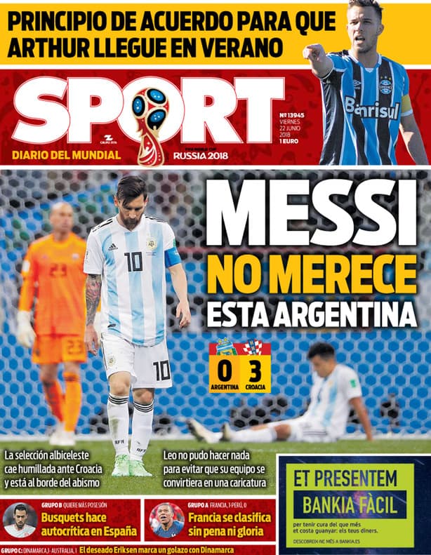 El diario español, ubicado en Barcelona, 
<i>Sport</i>, defiende al astro que con gran frecuencia aparece en sus portadas.