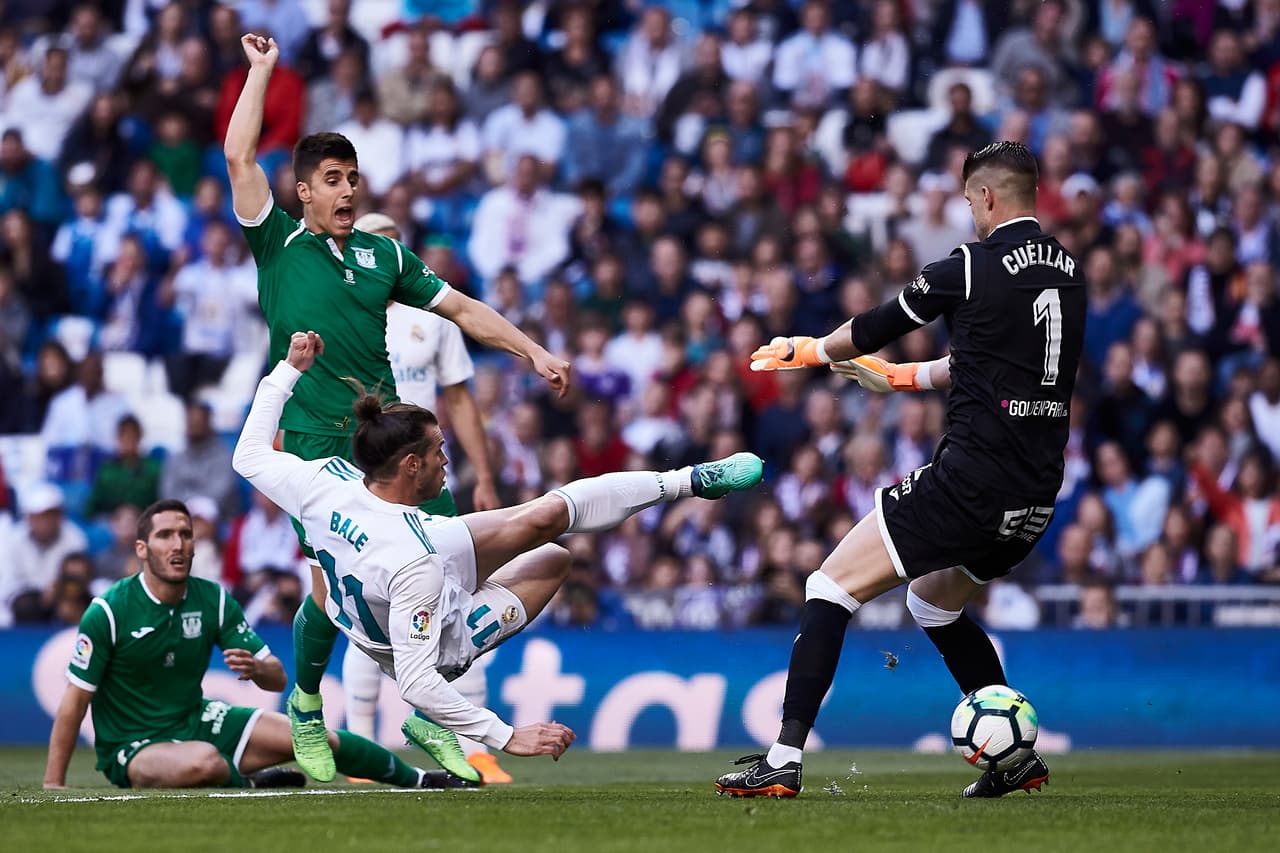 Pichu Cuélllar, portero del Leganés, no pudo hacer nada ante el remate casi a quemaropa del delantero del Madrid.