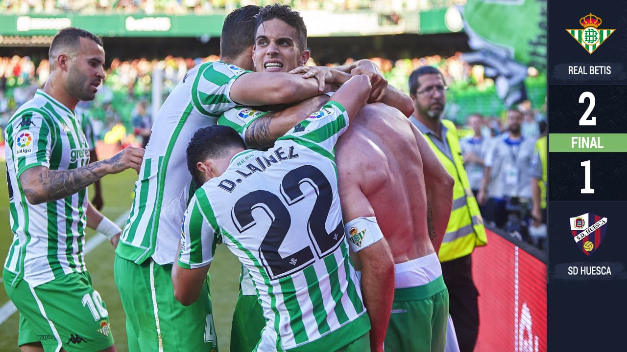 Aplauden a Guardado y a Lainez en cardíaca victoria del Betis ante el Huesca