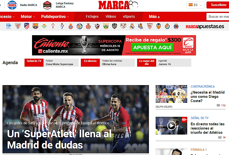 El diario deportivo español 
<i>Marca </i>alude a un 'SuperAtleti' luego de llevarse este trofeo continental.
