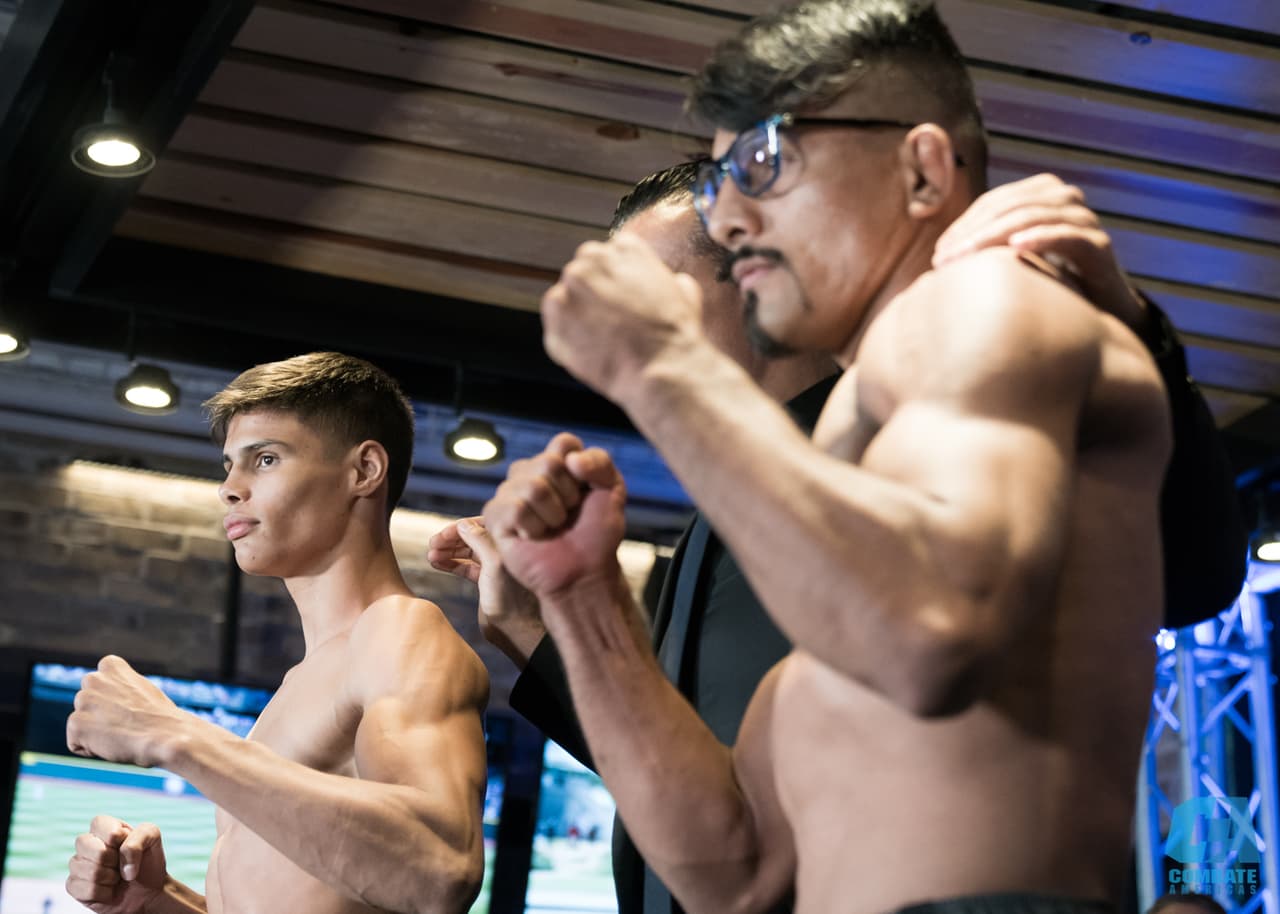 El Gimnasio de Nuevo León, Monterrey, vivió el inicio del Combate Américas II de este 2018 en el que la pelea antre Erik 'Goyito' Pérez y David 'DJ' Fuentes será la cereza de la noche. Los pesajes no tuvieron mayor sobresalto y ya está todo preparado para que en la noche del viernes los luchadores busquen la victoria.