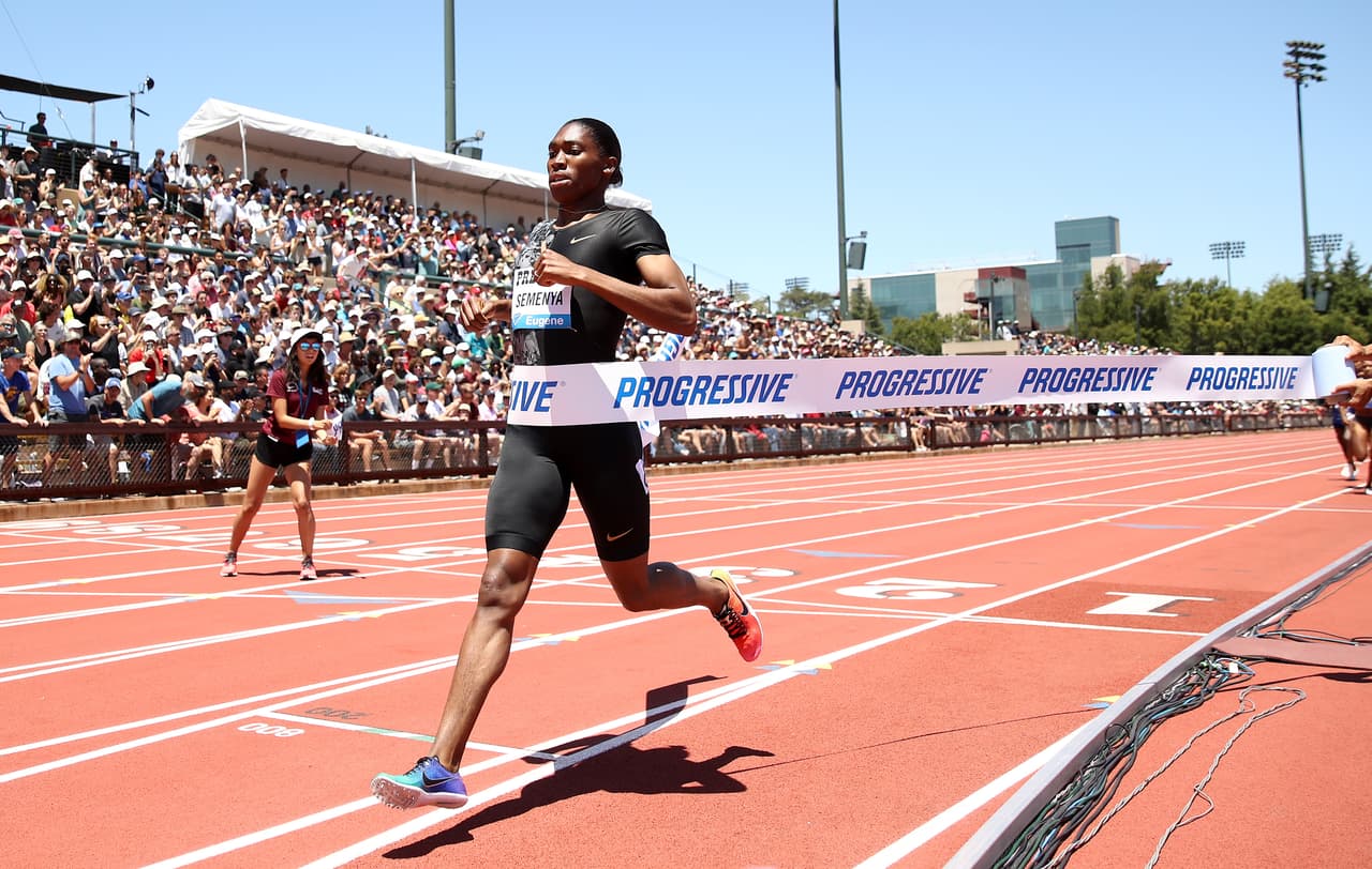 STANFORD, CALIFORNIA - JUNE 30: Caster Semenya of South Africa crosses the finish line to win the women's 800m during the Prefontaine Classic at Cobb Track & Angell Field on June 30, 2019 in Stanford, California. (Photo by Ezra Shaw/Getty Images)