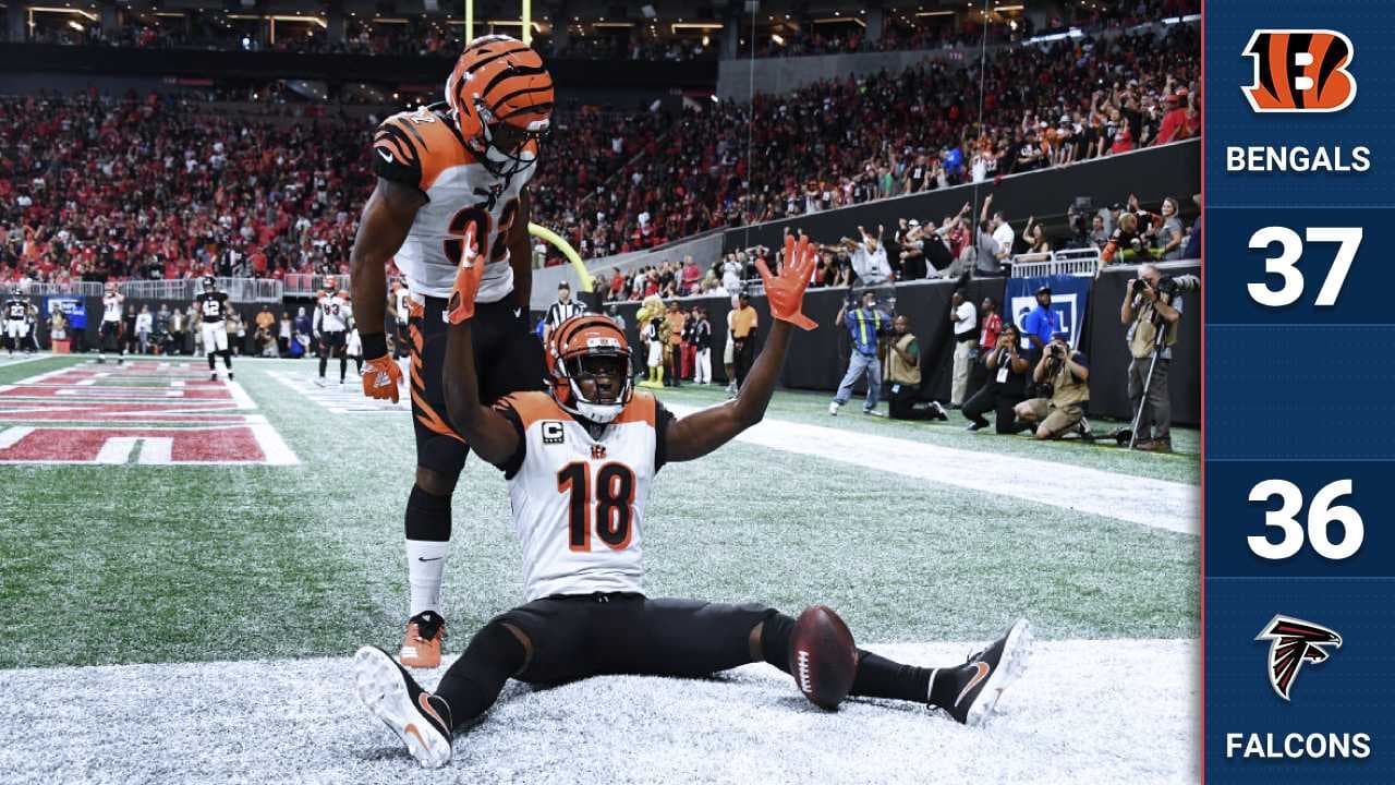 Con recepción de AJ Green a pase de Andy Dalton en los últimos segundos, los Bengals le ganaron a domicilio a unos alicaídos Falcons. Dalton se fue 29-41 en pases para 337 yardas con tres touchdowns.