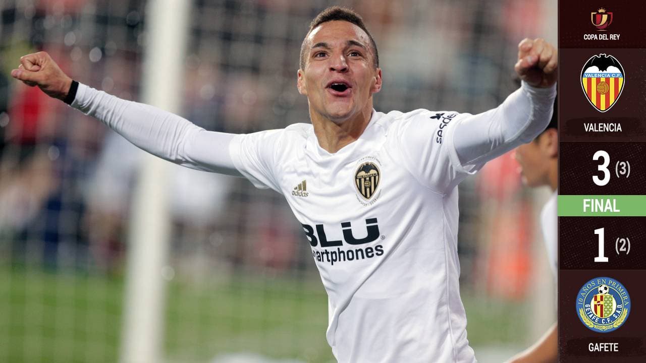 Con dos goles en tiempo agregado, Valencia venció al Getafe y avanza en la Copa del Rey