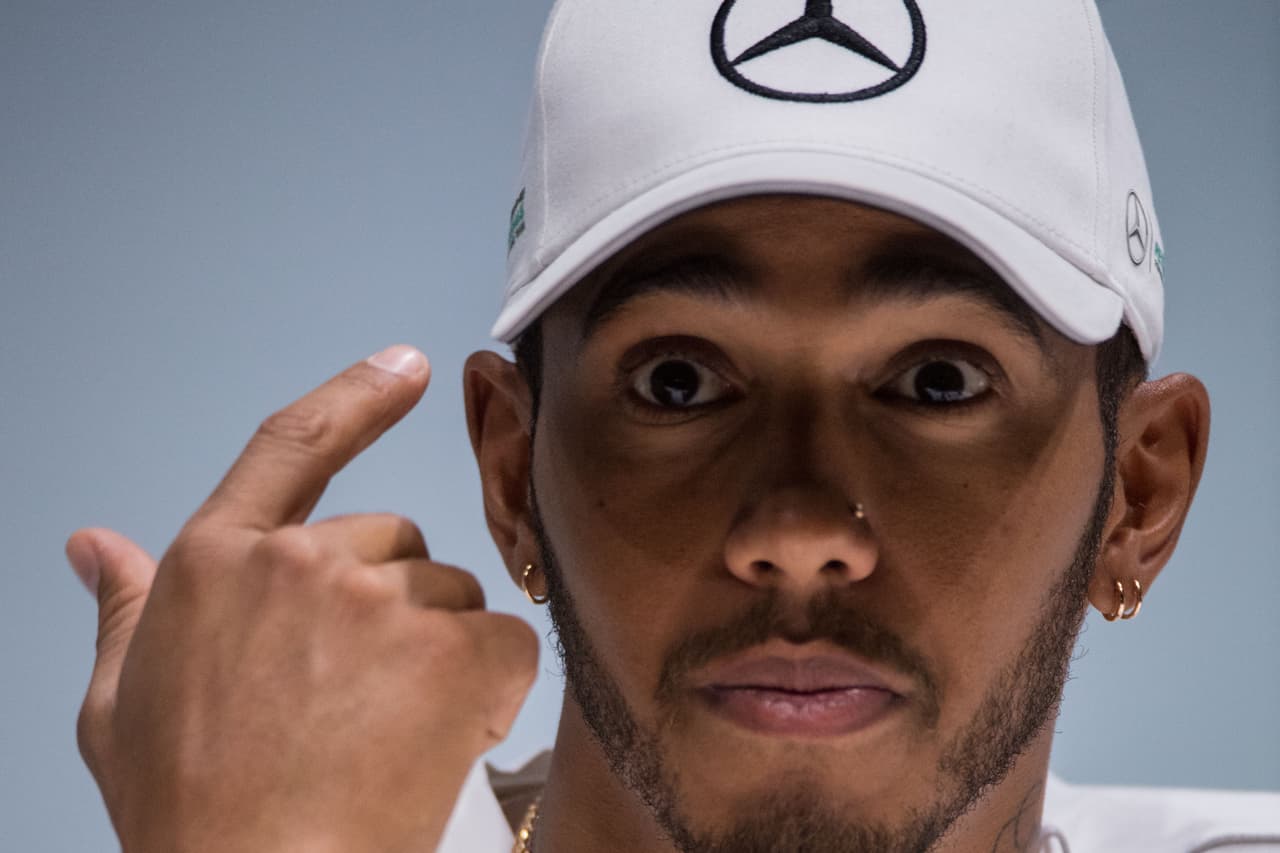 F1 World Champion, Mercedes' British driver Lewis Hamilton, offers a press conference in Sao Paulo, Brazil, on November 8, 2017 ahead of Sunday's Formula One Brazilian Grand Prix. / AFP PHOTO / Nelson ALMEIDA (Photo credit should read NELSON ALMEIDA/AFP/Getty Images)