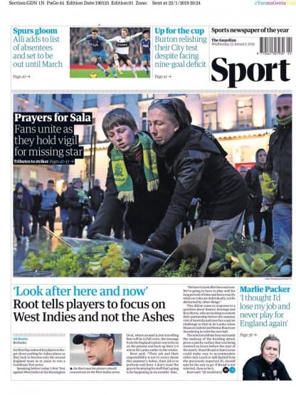 <b>The Guardian / Sport (Inglaterra) -</b> "Oraciones por Sala"