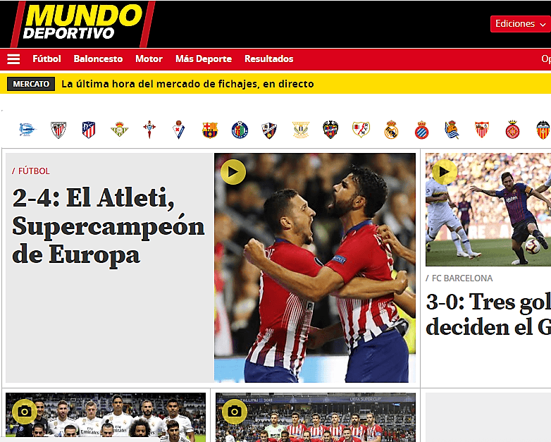 El periódico deportivo español, basado en Catañuña, 
<i>Mundo Deportivo</i>, elogia a los rojiblancos por su hazaña.