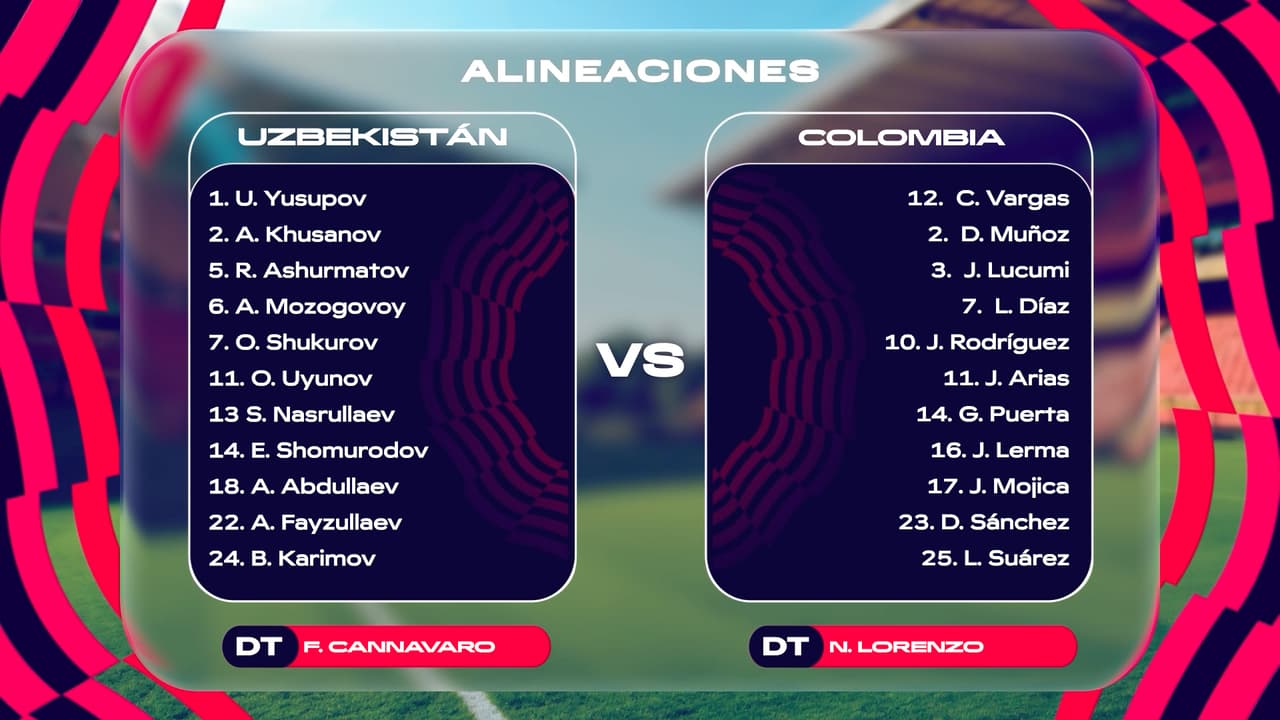 Alineaciones confirmadas para partido Uzbekistán vs. Colombia de la Copa del Mundo 2026