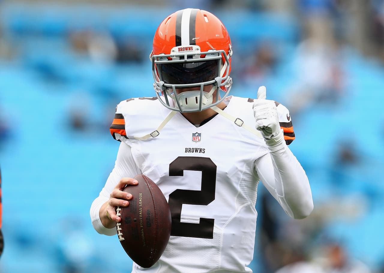 CHARLOTTE, NC - DECEMBER 21: Johnny Manziel #2 of the Cleveland Browns warms up before the game against the Carolina Panthers at Bank of America Stadium on December 21, 2014 in Charlotte, North Carolina. (Photo by Streeter Lecka/Getty Images)