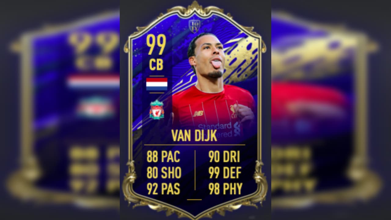 Virjil Van Dijk es el único defensa dentro de las mejores 10 cartas de futbolistas en el ultimate team del FIFA 20 con calificación de 99.