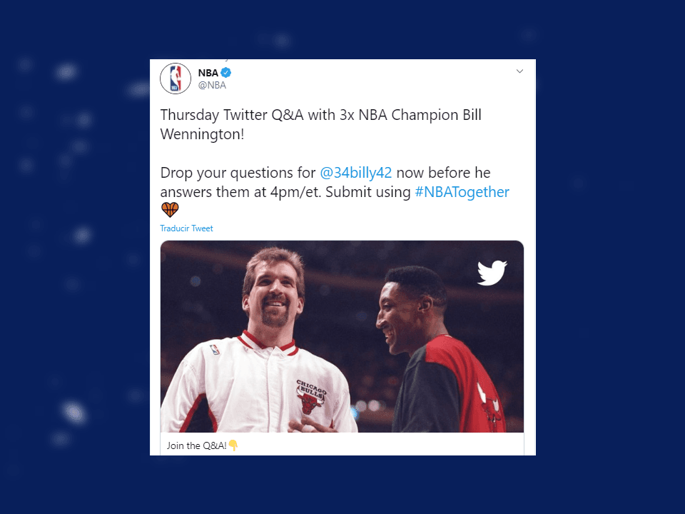 <b>Expande a tu comunidad</b>
<br>La NBA motiva a fanáticos a expandir sus comunidades a través del contenido, actividades y participación virtual en un esfuerzo por mantenerse física y mentalmente saludable.