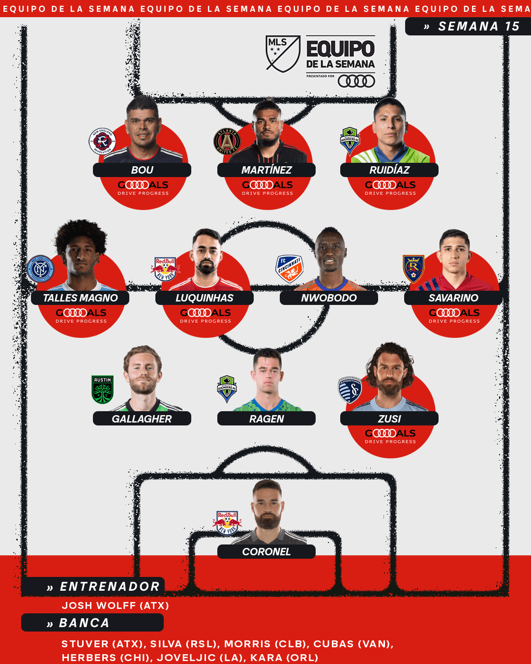 Figuras sudamericanas dominan el panorama en el Equipo de la Semana 15 de la temporada regular de la MLS.