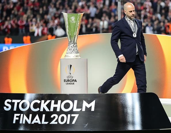 STOCKHOLM, SWEDEN - MAY 24: Coach Peter Bosz of Ajax gets upset after the UEFA Europa League Final match between Ajax and Manchester United at Friends Arena in Stockholm, Sweden on May 24, 2017. (Photo by Salih Zeki Fazlioglu/Anadolu Agency/Getty Images)