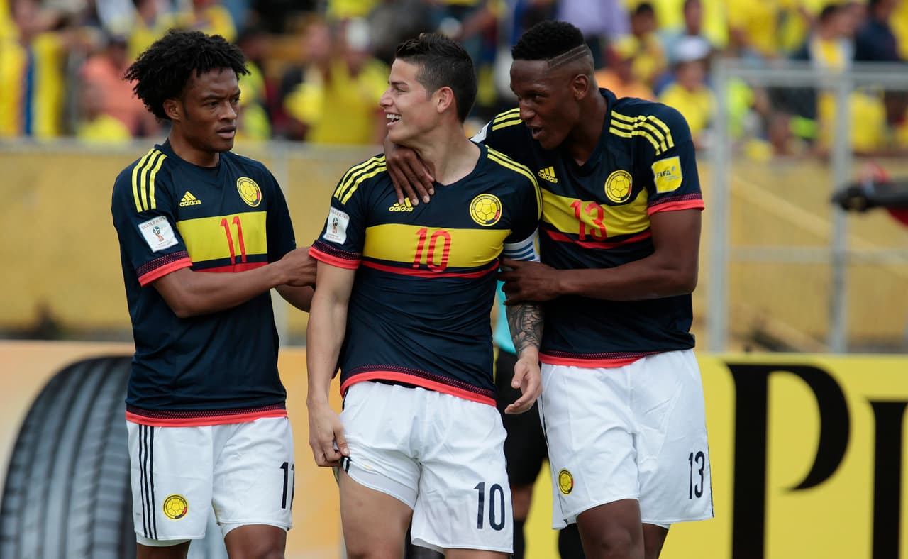 James Rodríguez y Juan Guillermo Cuadrado anotaron en los minutos 19 y 34, goles que tienen a la selección 'cafetera' con 24 puntos en el segundo lugar de la clasificación de forma tempora.