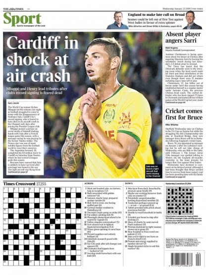 <b>The Time / Sport (Inglaterra) -</b> "Cardiff está en shock por el accidente del avión"