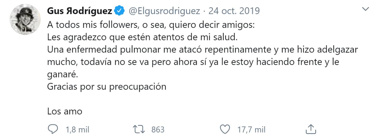 La causa del fallecimiento se desconoce, pero Gustavo Rodríguez informó en octubre de 2019 que
<b>padecía "una enfermedad pulmonar"</b>, situación que lo llevó a perder peso.
<br>