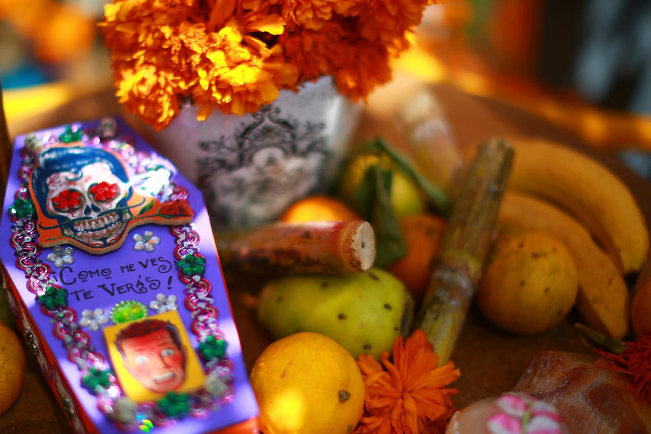 Se ponen alimentos que les encante a nuestros seres difuntos, porque solo vienen una vez al año a disfrutarlos. Pueden ser algo tradicionales también, como mole, arroz, tamales, frutas de la temporada o cosas típicas de la región. También se les coloca bebidas alcohólicas que el fallecido disfrutaba, como algún tequila, cerveza, whisky, pulque...