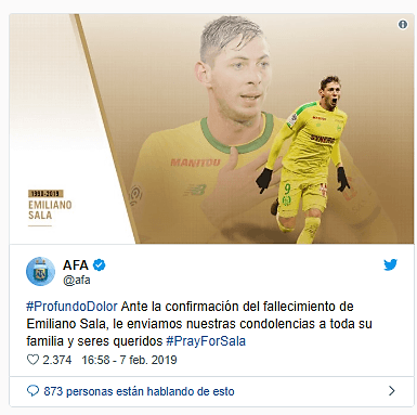 La Asociación Argentina de Fútbol reaccionó con este mensaje, con pesadumbre.