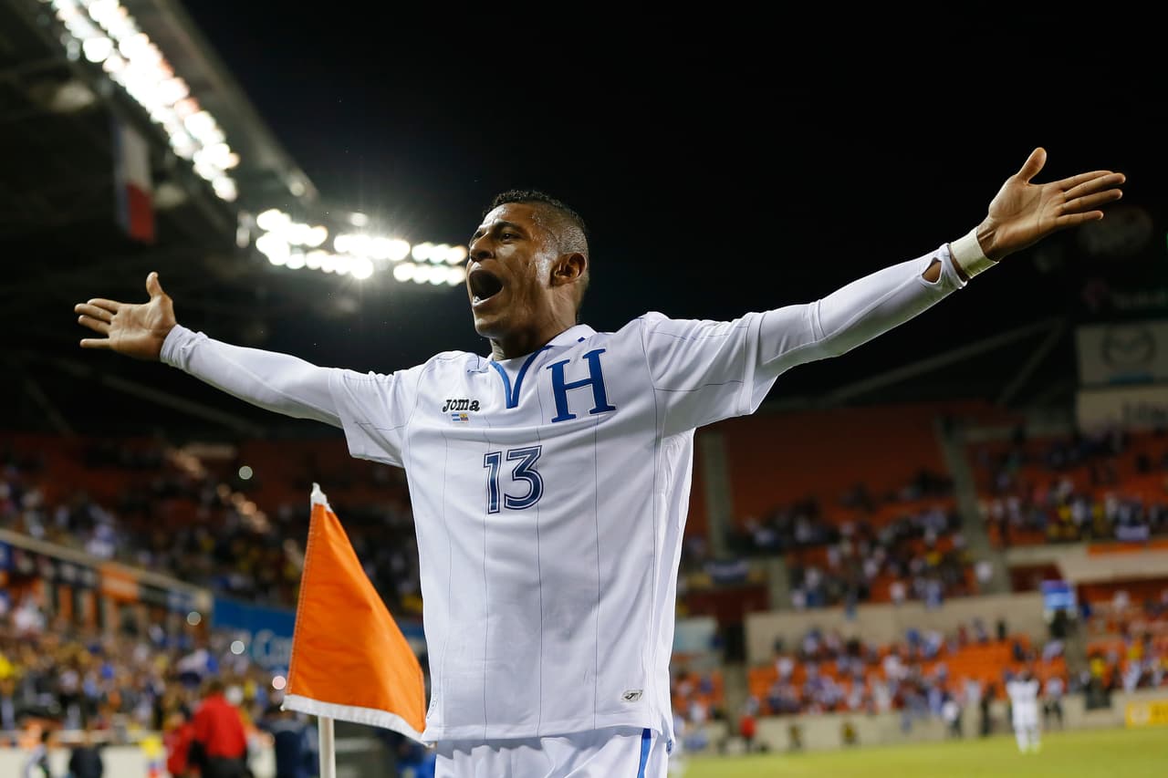 HOUSTON, TX - NOVEMBER 19: Carlo Costly #13 of Honduras reacts after scoring his second goal against Ecuador during an international friendly match at BBVA Compass Stadium on November 19, 2013 in Houston, Texas. (Photo by Kevin C. Cox/Getty Images)