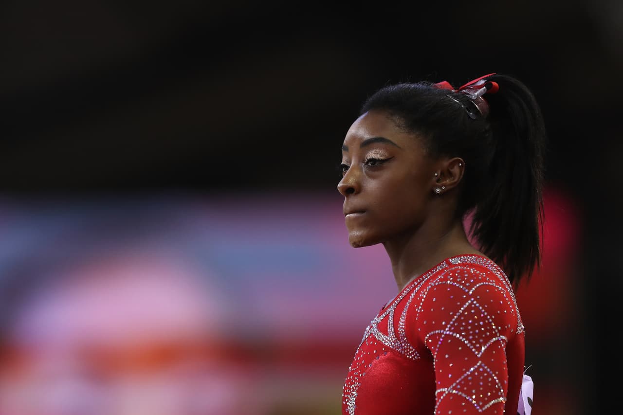 DOHA, QATAR - NOVEMBER 03: Simone Biles of USA competes in the Womens Floor Final during day ten of the 2018 FIG Artistic Gymnastics Championships at Aspire Dome on November 3, 2018 in Doha, Qatar. (Photo by Francois Nel/Getty Images)