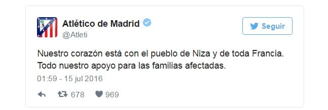 Deportistas, equipos de fútbol y asociaciones se solidarizaron con el pueblo francés tras el atentado en Niza.