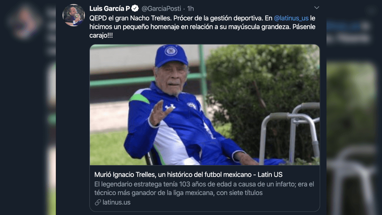 Así reacciona el mundo futbolístico ante el fallecimiento de Ignacio Trelles a sus 103 años.