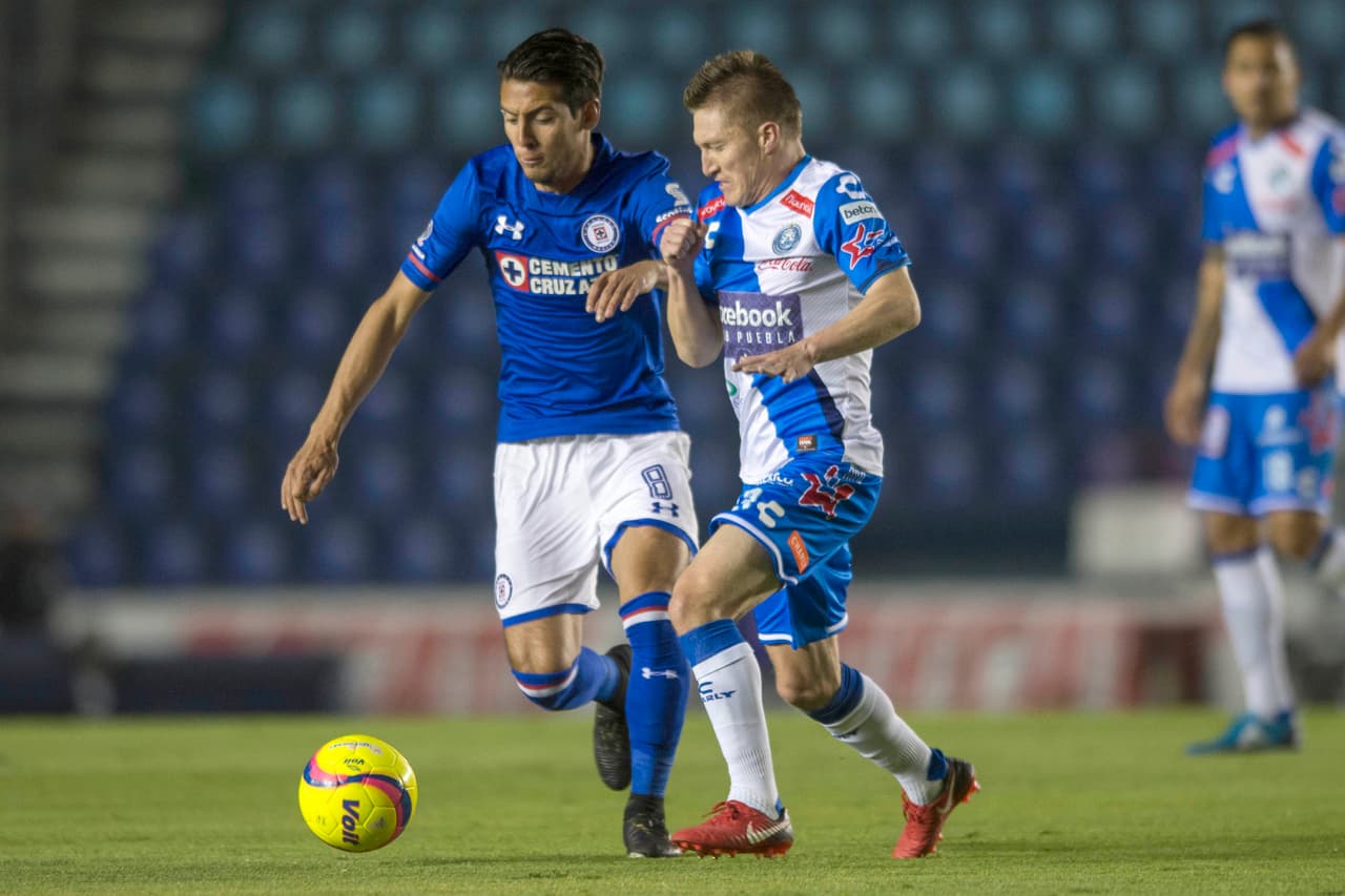 Action photo during the match between Cruz Azul vs Puebla FC corresponding to the 2nd round of the Copa Corona MX 2018 at Estadio Azul, at Mexico City, Mexico. Foto de accion durante el partido Cruz Azul vs Puebla FC correspondiente a la jornada 2 de la Copa Corona MX 2018, en el Estadio Azul, Ciudad de Mexico. En la foto: Javier Salas y Alejandro Chumacero 16/01/2018/MEXSPORT/Victor Leon
