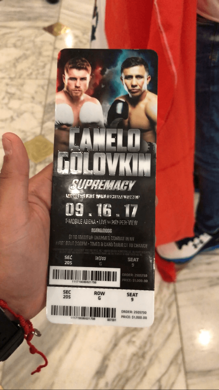 Este es el espectacular boleto para ingresar a la función. La entrada para la Canelo-Golovkin bien podría ser un souvenir.