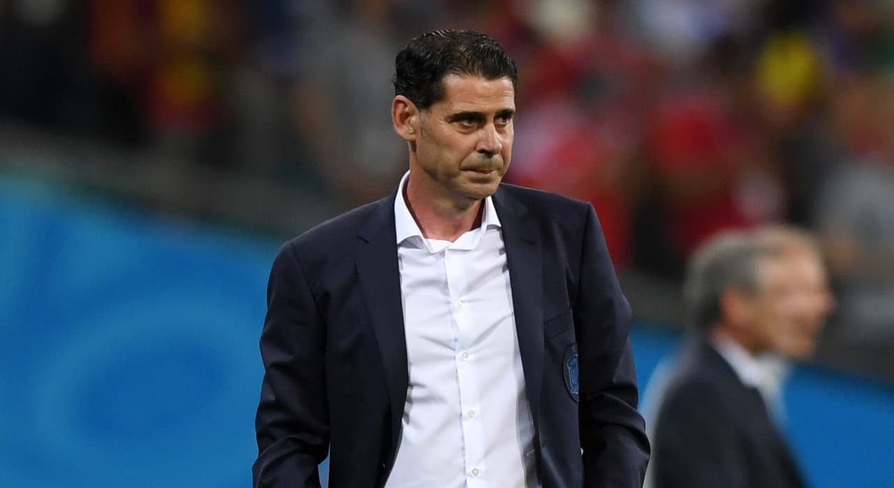 SOCHI, RUSSIA - JUNE 15: Fernando Hierro, Head coach of Spain looks on during the 2018 FIFA World Cup Russia group B match between Portugal and Spain at Fisht Stadium on June 15, 2018 in Sochi, Russia. (Photo by Stu Forster/Getty Images)