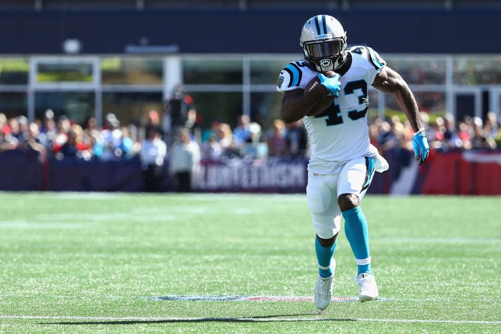 Jonathan Stewart tuvo 14 acarreos para 68 yardas y rebasó a DeAngelo Williams como el líder en la historia de la franquicia en yardas por tierra.