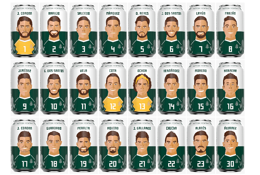 Una cervecera mexicana lanzó una edición especial de sus latas con imágenes de los jugadores de la selección mexicana de futbol, 24 latas edición limitada.