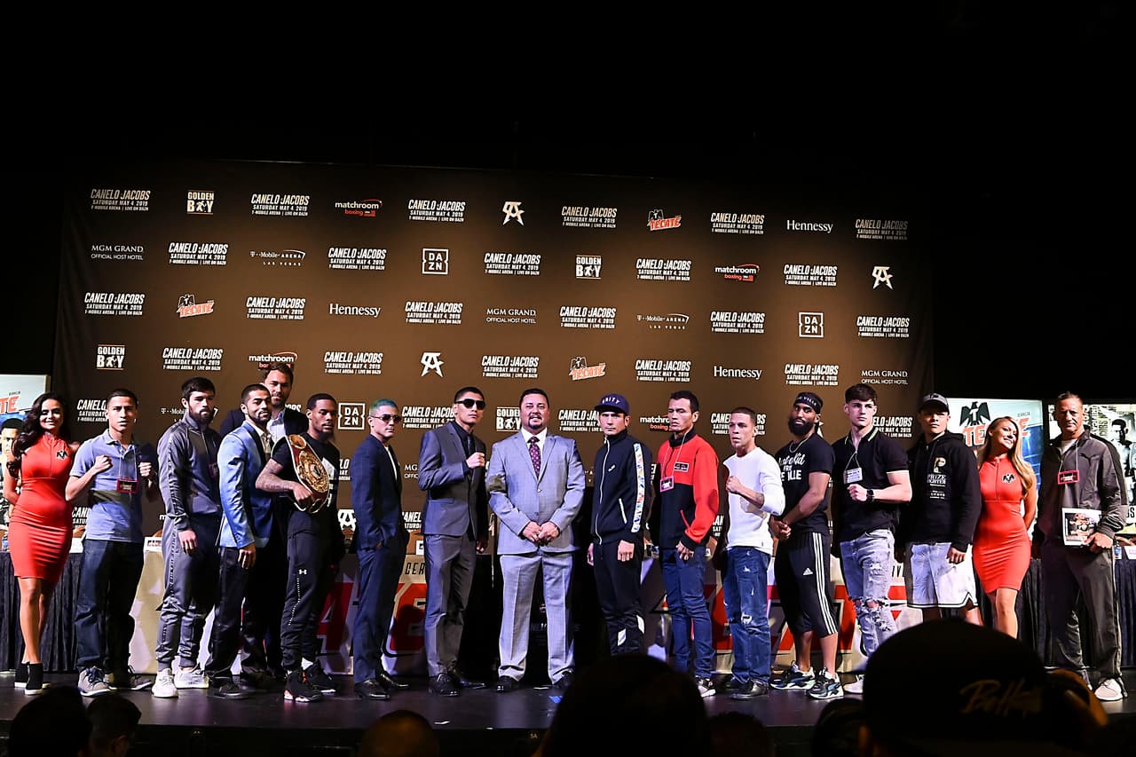 Así se vivió la presentación de los boxeadores en la conferencia de prensa de la cartelera previa de la función Canelo vs Jacobs a realizarse en la arena T-Mobile.