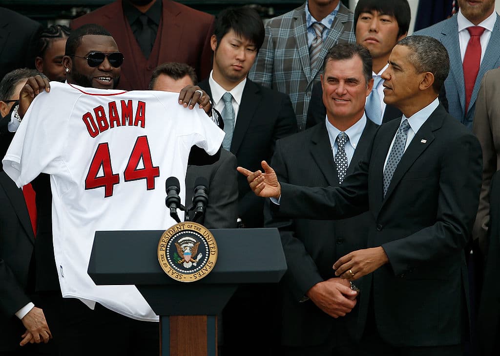 Ortiz, en la foto al lado del expresidente de los Estados Unidos Barack Obama, fue nombrado como el Jugador Más Valioso (MVP) de la Serie Mundial que los Red Sox le ganaron a los St. Louis Cardinals en 2013.
