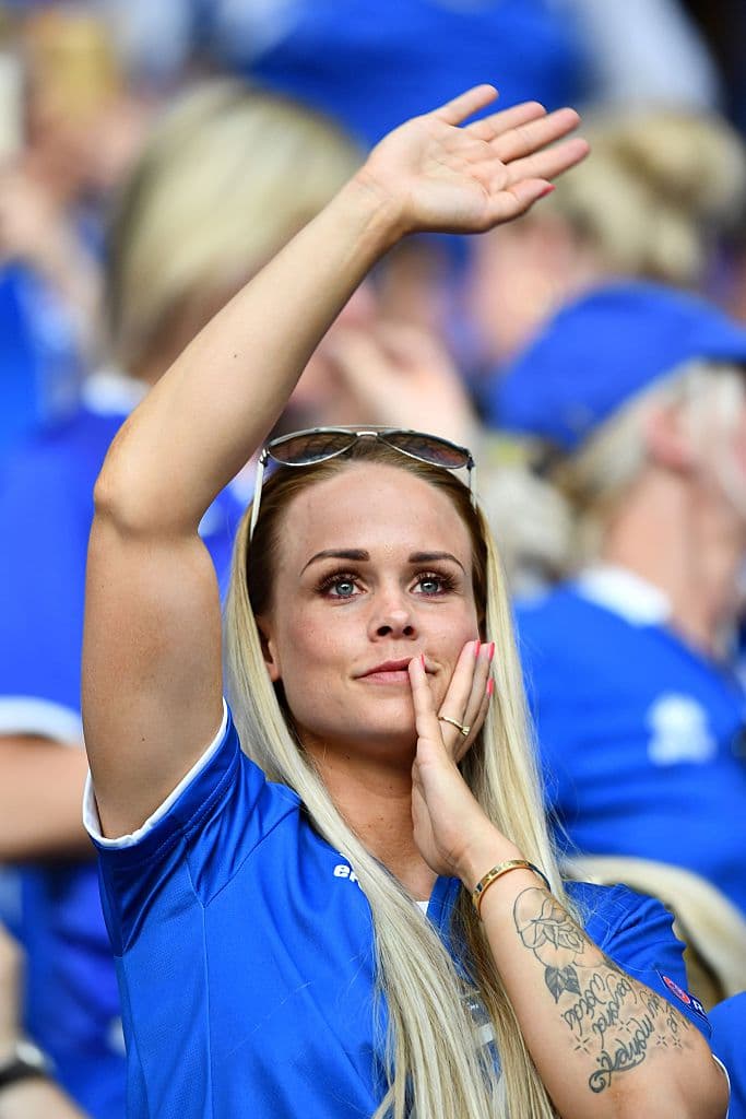 An Iceland supporter is pictured ahead the Euro 2016 round of 16 football match between England and Iceland at the Allianz Riviera stadium in Nice on June 27, 2016. / AFP / BERTRAND LANGLOIS (Photo credit should read BERTRAND LANGLOIS/AFP/Getty Images)
