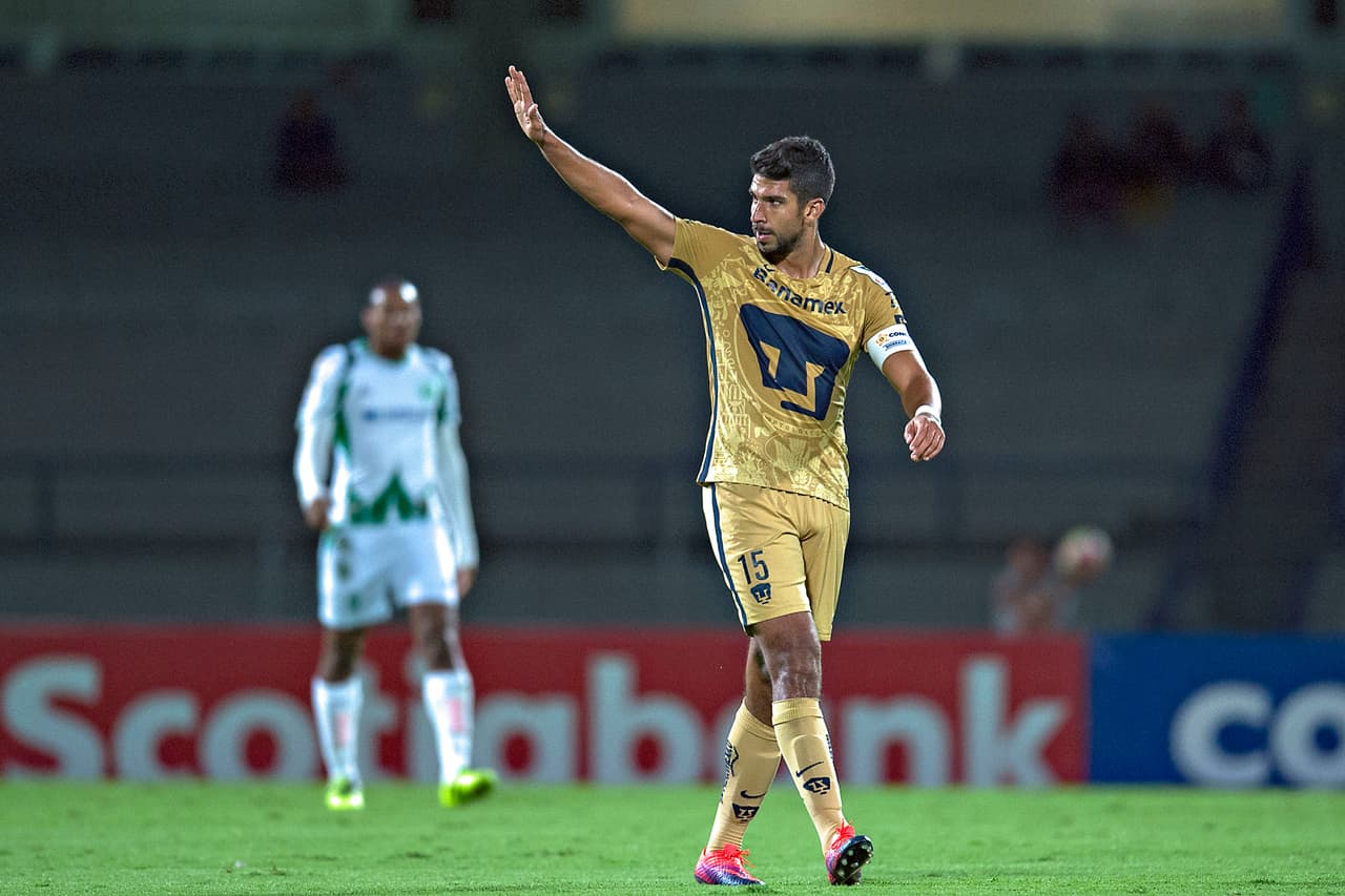 Action photo during the match Pumas UNAM (MEX) vs W Connection (TYT) at Olympic University Stadium. CONCACAF Champions League 2016-2017.--- Foto de accion durante el Partido UNAM (MEX) vs W Connection (TYT) en el Estadio Olimpico Universitario Partido Correspondiente al Grupo A del Torneo Liga de Campeones de CONCACAF 2016-2017, en la foto: Festejo de gol de Eduardo Herrera ---20/10/2016/ MEXSPORT/ Javier Ramirez.
