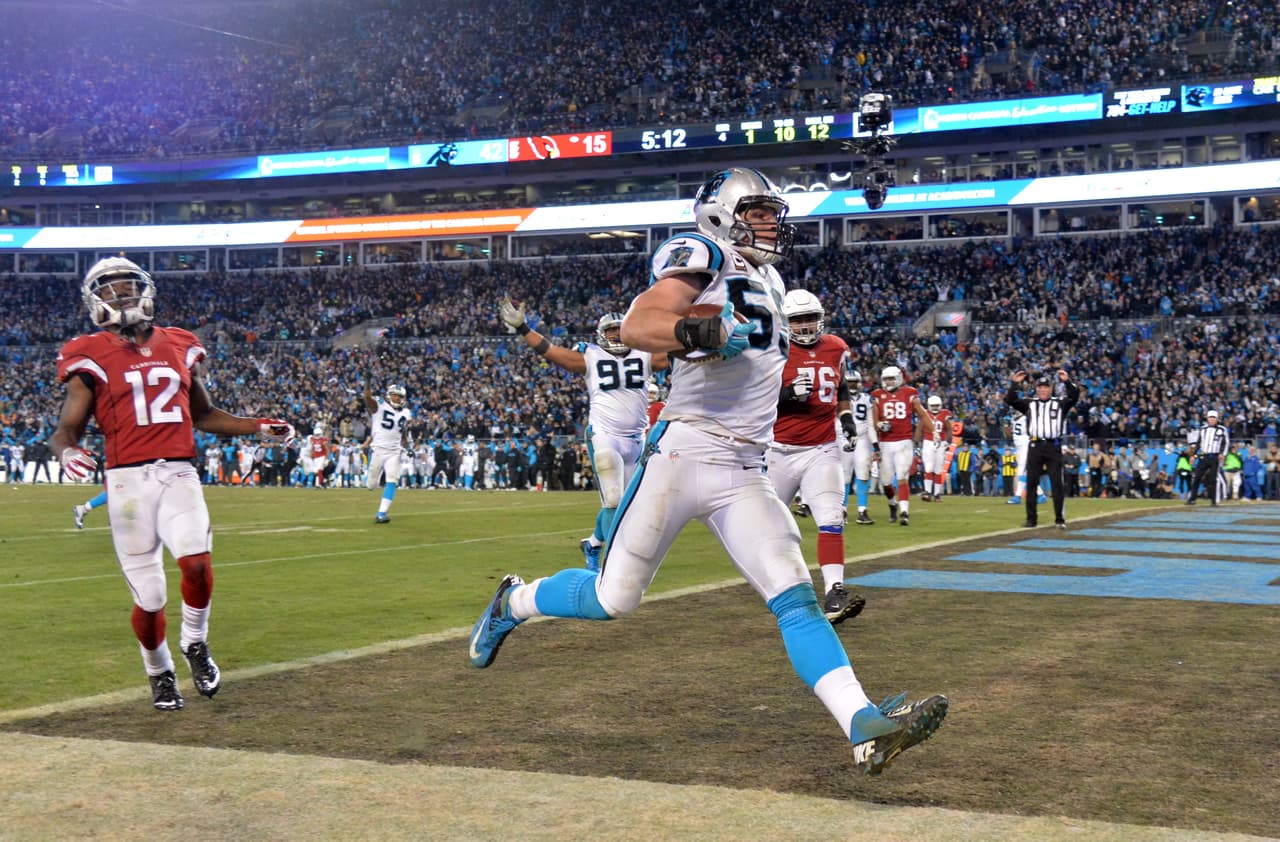 36 las yardas que recorrió el linebacker Luke Kuechly de Carolina en los dos regresos de intercepción que logró en los playoffs 2015.