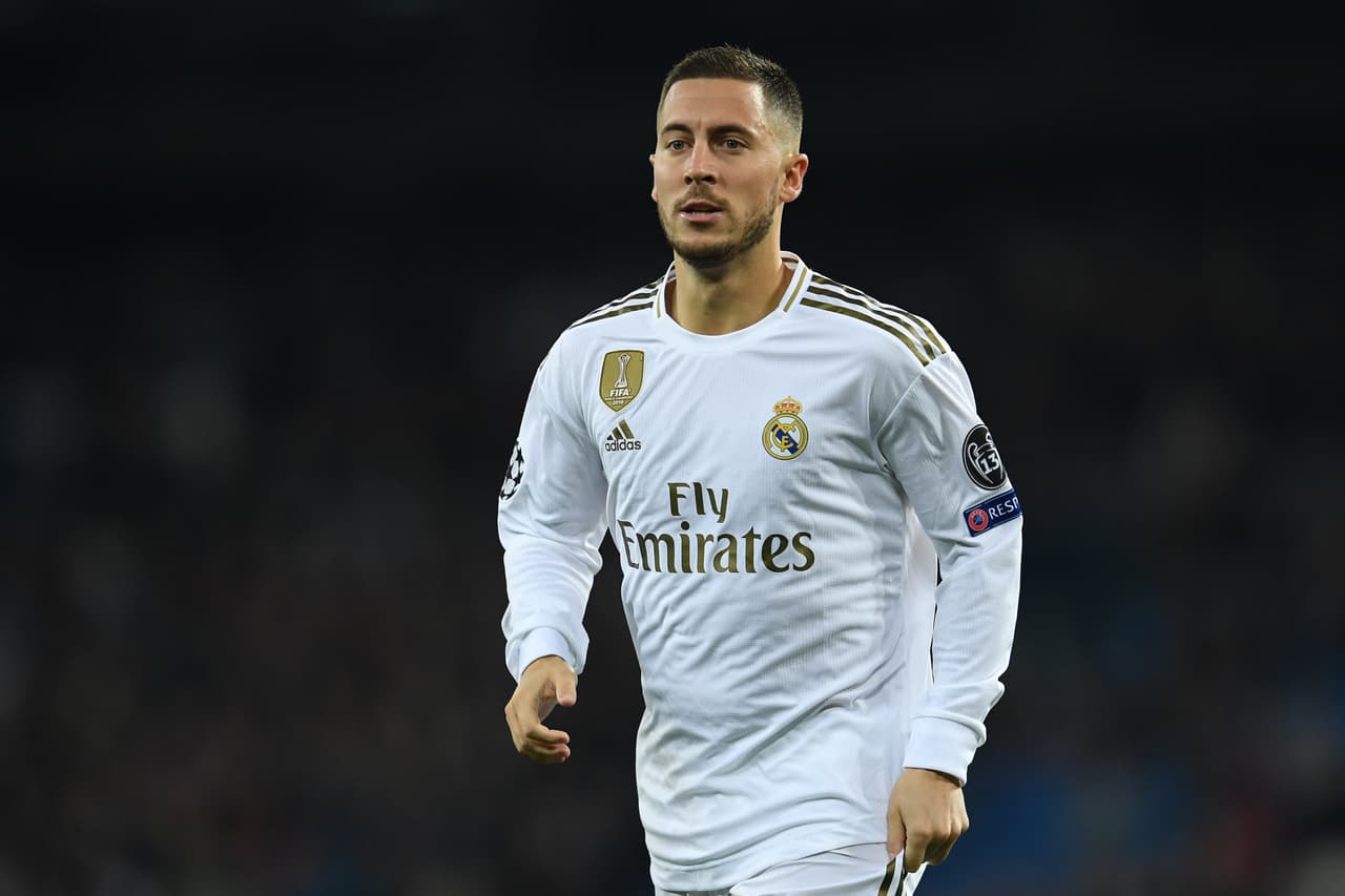 MADRID, SPAIN - NOVEMBER 26: Eden Hazard of Real Madrid CF looks on during the UEFA Champions League group A match between Real Madrid and Paris Saint-Germain at Bernabeu on November 26, 2019 in Madrid, Spain. (Photo by David Ramos/Getty Images)