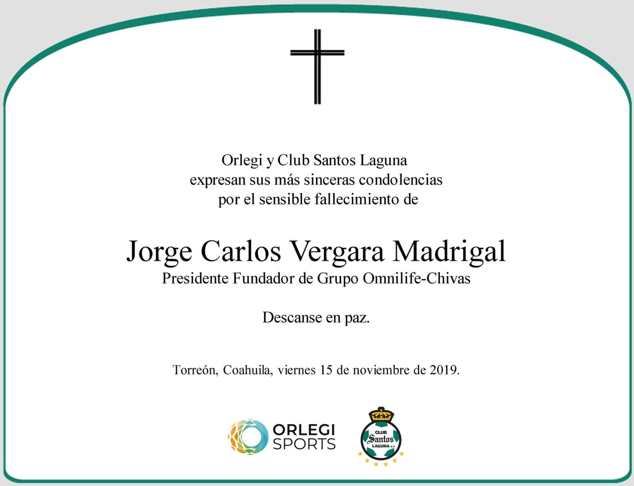 Clubes y jugadores lamentan profundamente el sensible fallecimiento de Jorge Vergara Madrigal.