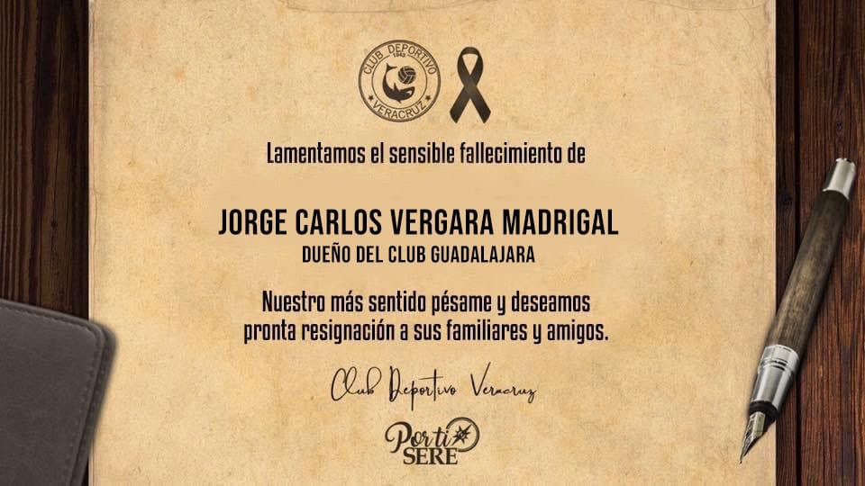 Clubes y jugadores lamentan profundamente el sensible fallecimiento de Jorge Vergara Madrigal.